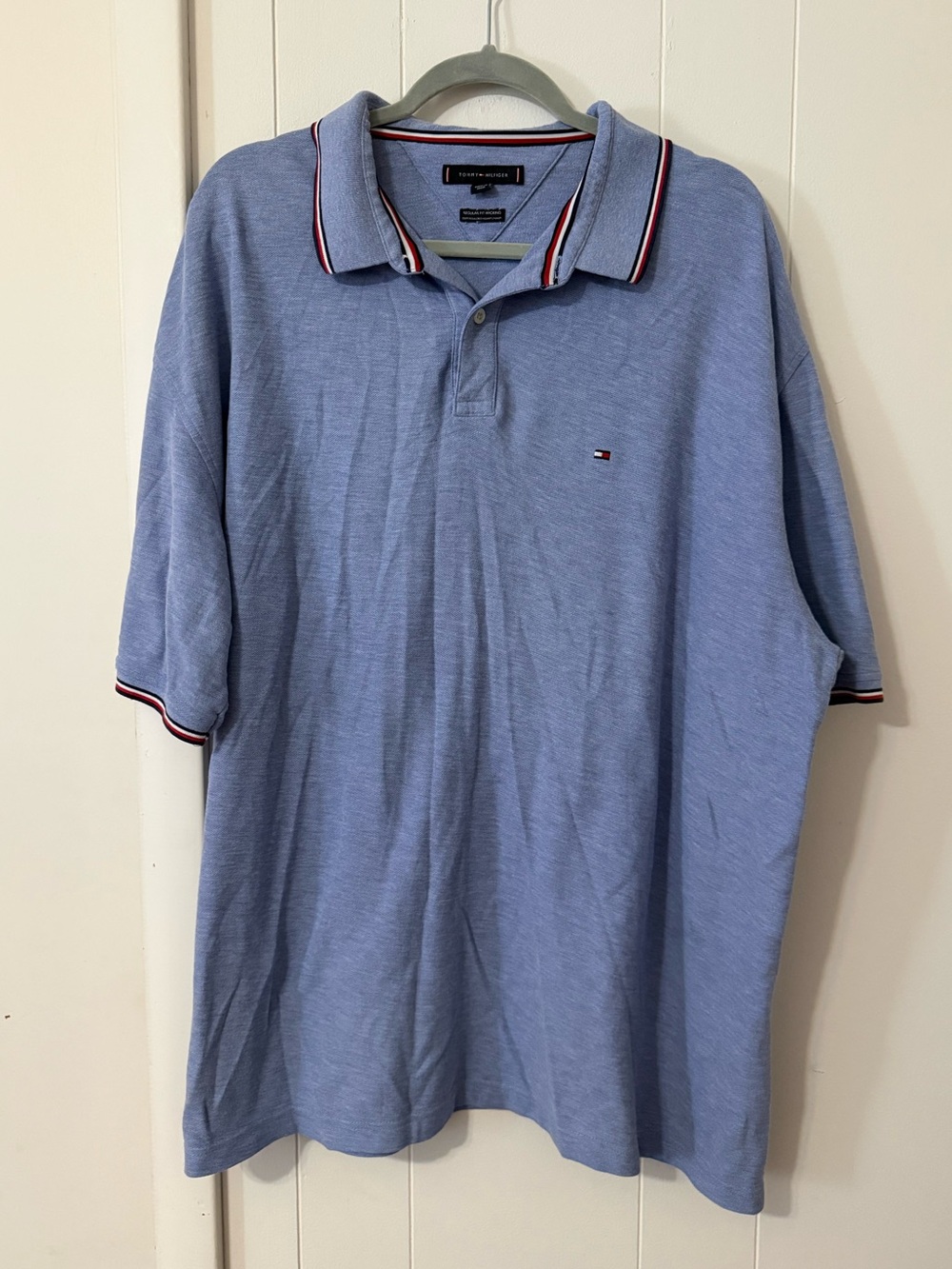 Tommy Hilfiger Heather Light Blue Polo with Contrast Collar Trim